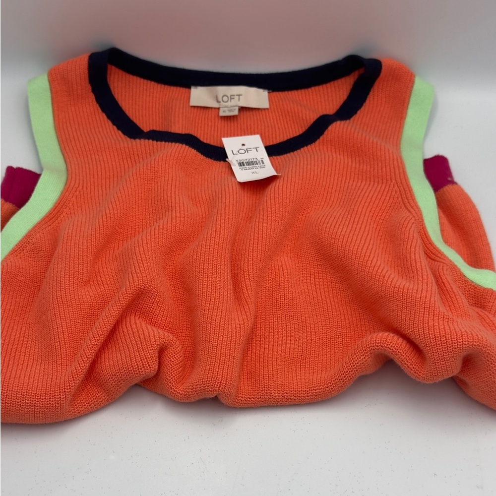 LOFT Orange Knit Tank Top color block pink green